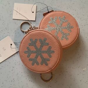 LC Lauren Conrad Pink Snowflake Silver glitter Coin Purse BNWT